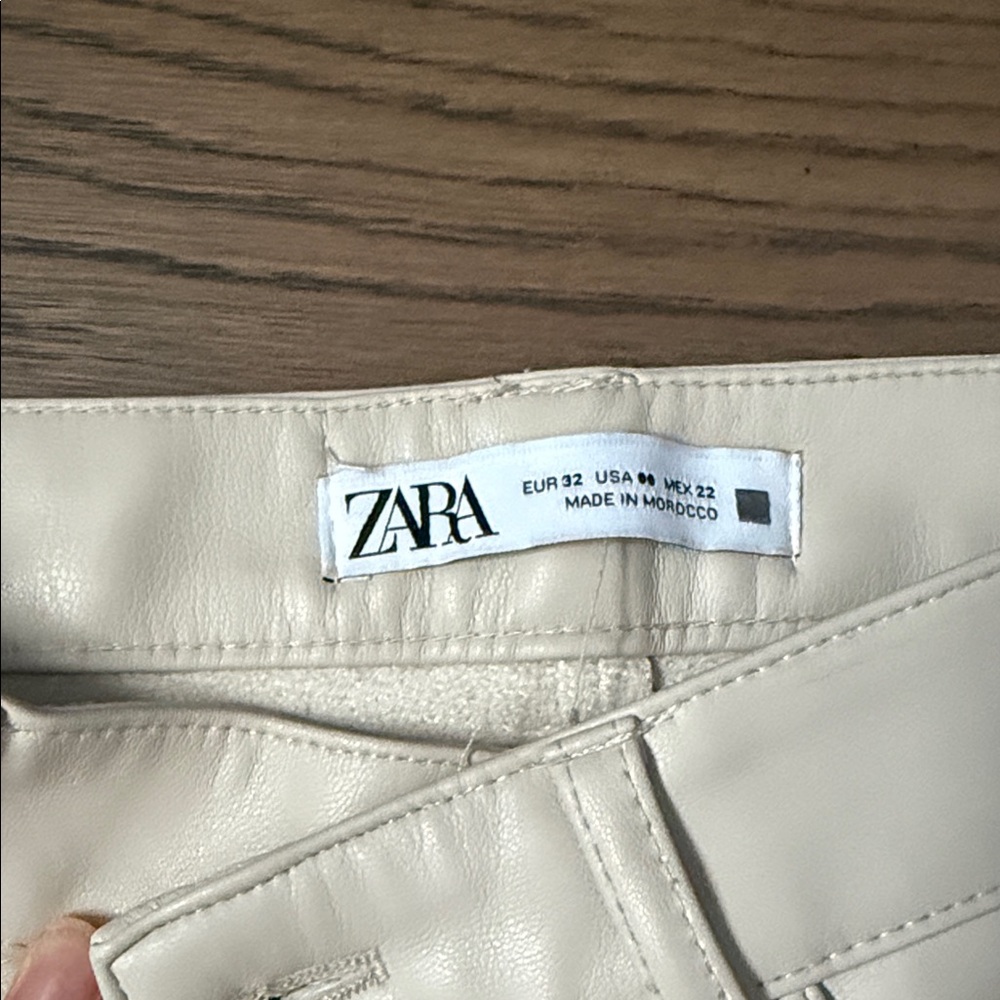Zara Off-White Leather Trousers straight leg - Picture 2 of 2